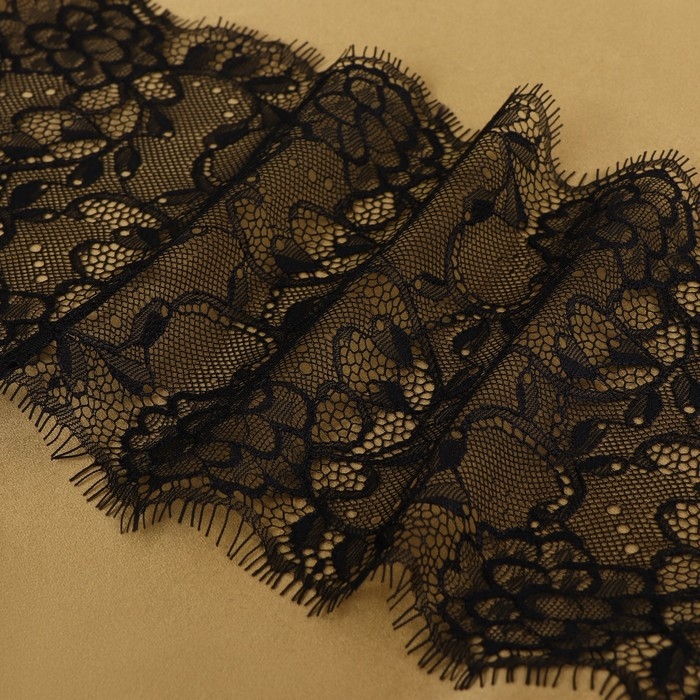 Кружево реснички, 175 мм &times; 3 &plusmn; 0,5 м, цвет чёрный