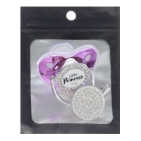 Соска - пустышка силиконовая ортодонтическая &laquo;LITTLE PRINCESS&raquo;, от 6 мес., с колпачком + держатель - цепочка, цвет розовый/серебло, стразы