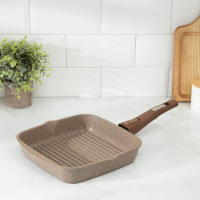 Сковорода-гриль &laquo;Гранит&raquo;, 24&times;24 см, съёмная ручка, стеклянная крышка, антипригарное покрытие, цвет коричневый