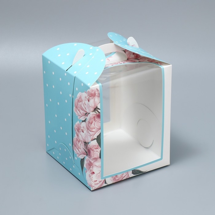 Коробка под маленький торт, кондитерская упаковка, &laquo;Пионы&raquo;, 15 х 15 х 18 см