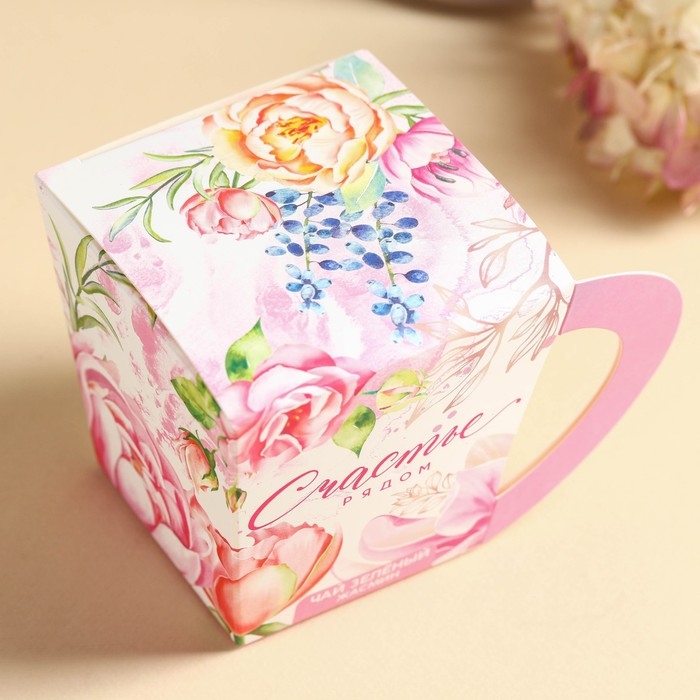 Чай зелёный в коробке-кружке &laquo;Счастье рядом&raquo;, вкус: жасмин, 50 г.