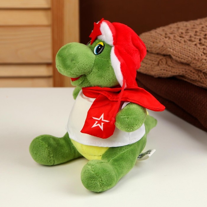 Мягкая игрушка &laquo;Дракон&raquo;, в шапке-ушанке со звездой, 17 см, цвет зелёный