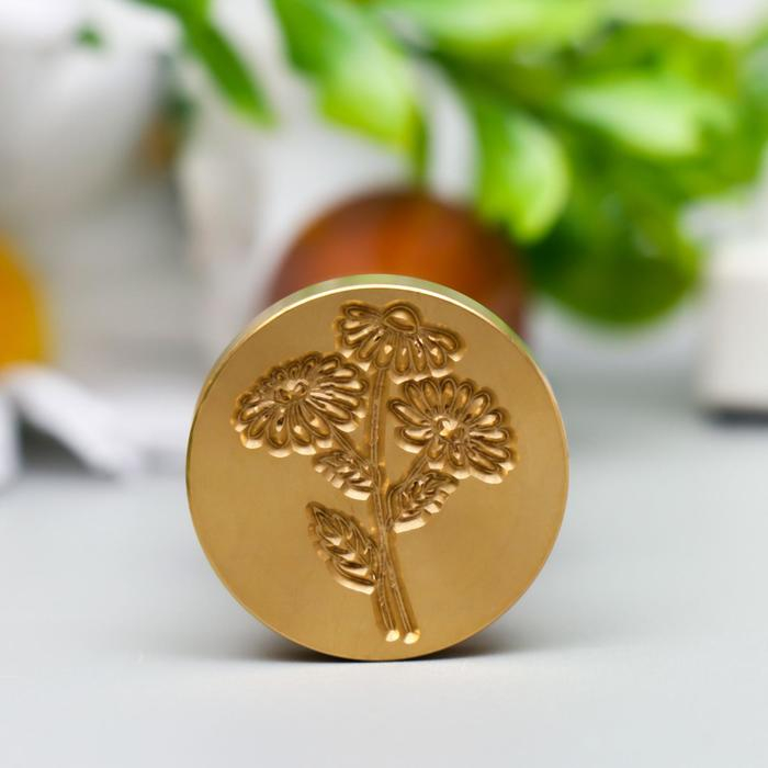 Печать для сургуча с деревянной ручкой Печать для сургуча с деревянной ручкой "Ромашки" 9х2,5х2,5 см