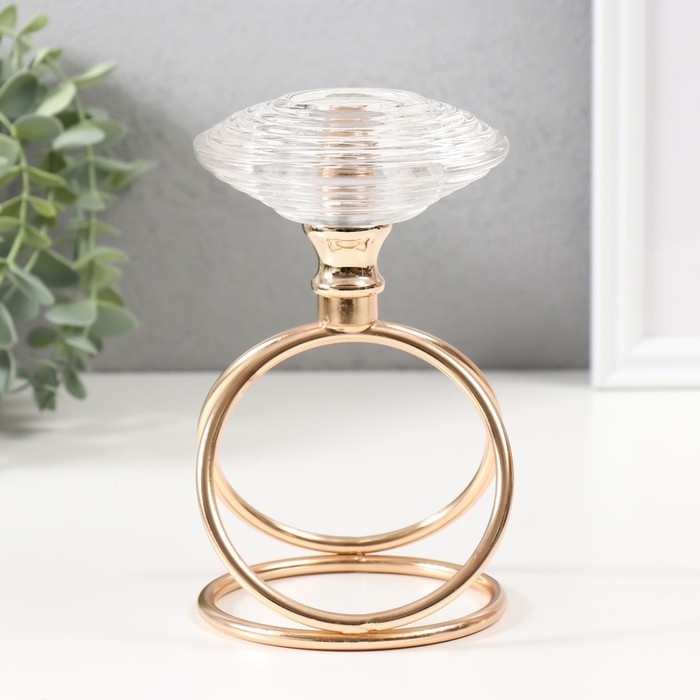 Подсвечник металл, стекло на 1 свечу Подсвечник металл, стекло на 1 свечу "Иллюзия воды" d=3,5 см золото 10х10х17 см