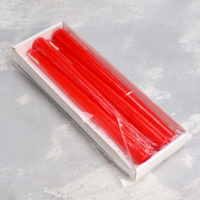 Свеча античная, 2,2х25 см, 4 шт лакированная красная