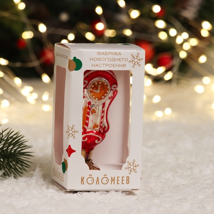 Ёлочное украшение "Часы на прищепке" красный, в подарочной упаковке