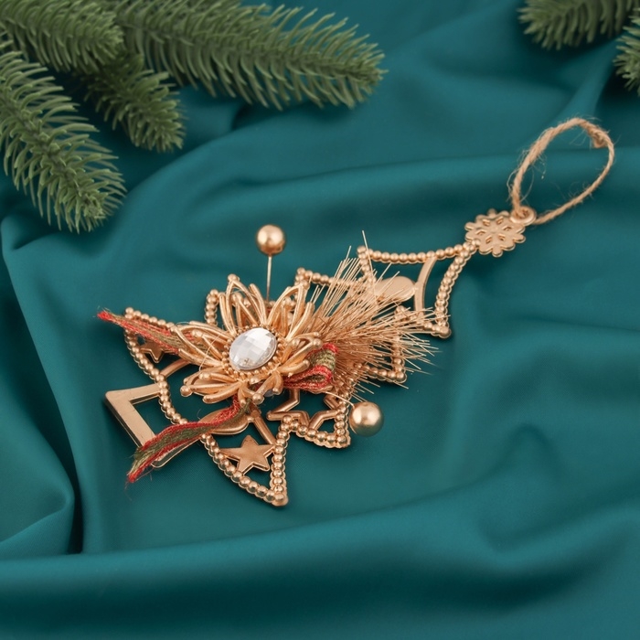 Украшение ёлочное "Ёлочка с цветком" 16х10 см, золото