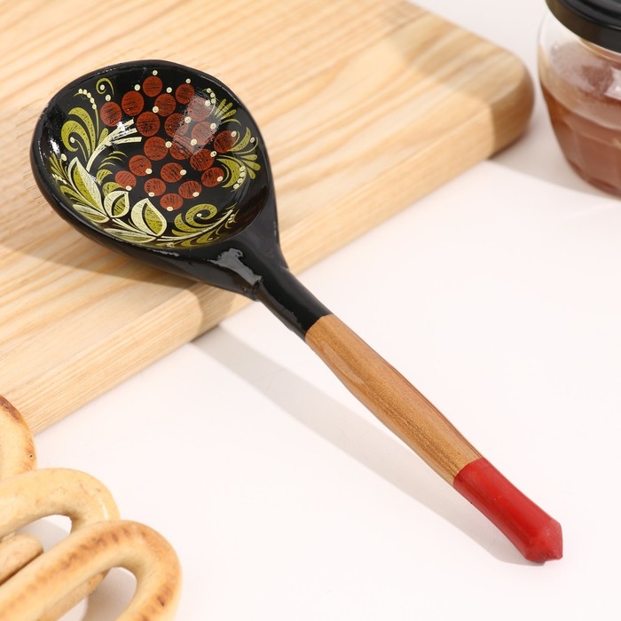 Ложка полубаская с росписью ягодка  19&times;6 см, микс