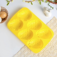 Силиконовая форма на Пасху &laquo;Зайцы и цыплята&raquo;, жёлтая