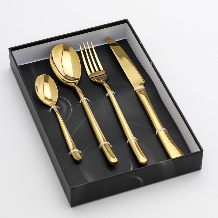 Столовые приборы из нержавеющей стали Magistro &laquo;Джентри&raquo;, 4 предмета, цвет золотой