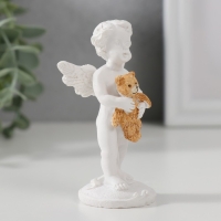 Сувенир полистоун "Белоснежный ангел стоит со своим медвежонком" 8х4,5х3,5 см