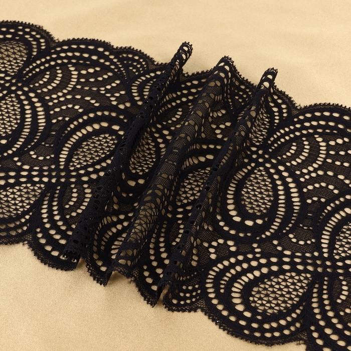 Кружевная эластичная ткань &laquo;Бесконечность&raquo;, 180 мм &times; 2,7 &plusmn; 0,5 м, цвет чёрный