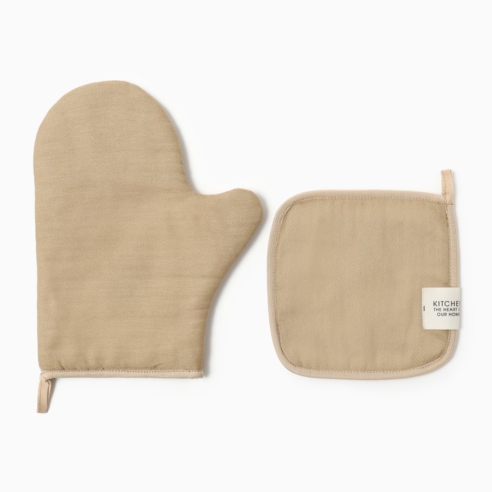 Набор кух. Этель Kitchen, цв. бежевый, варежка-прихватка 18х29 см, прихватка 19х19 см,100% х 1047216