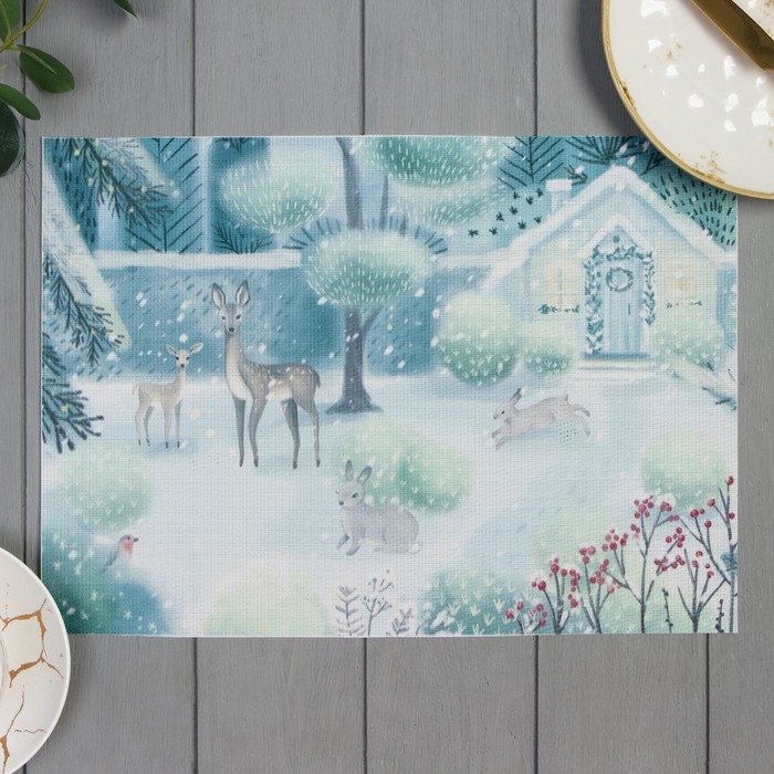 Салфетка новогодняя на стол Доляна &laquo;Новогодний лес&raquo;, 40х29см