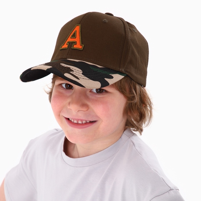 Кепка детская для мальчика &laquo;A&raquo;, цвет коричневый, р-р 52-54, 5-7 лет