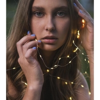 Гирлянда &laquo;Нить&raquo; 5 м роса, IP20, серебристая нить, 50 LED, батарейки CR2032х2 (в комплекте), свечение тёплое белое