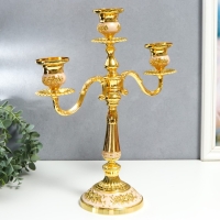 Подсвечник металл на 3 свечи "Розарий" золото, белая эмаль 36,5х31,5х12 см