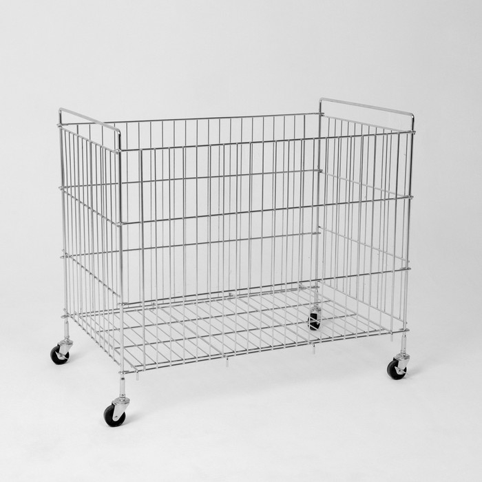 Корзина-накопитель складная, на колесах, 1 полка, 50&times;80&times;70см, цвет хром