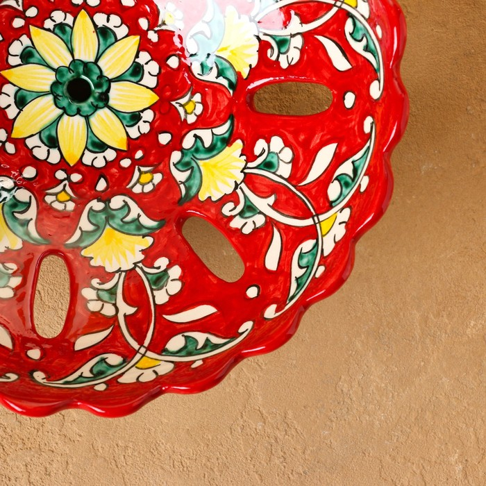 Фруктовница Риштанская Керамика Фруктовница Риштанская Керамика "Цветы", 23 см, красная