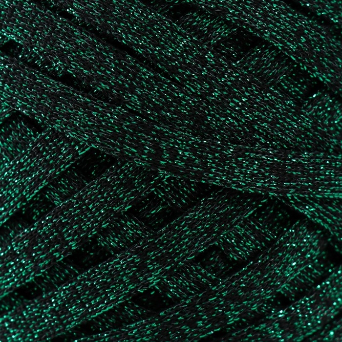 Трикотажная пряжа "Риббон" с люрексом 85м/170&plusmn;5 гр (Черный, люрекс: Зеленый)
