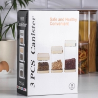 Набор банок стеклянных для сыпучих продуктов «Элегант», 3 предмета: 750/1000/1400 мл, цвет чёрный мрамор Набор банок стеклянных для сыпучих продуктов «Элегант», 3 предмета: 750/1000/1400 мл, цвет чёрный мрамор