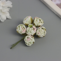 Декор для творчества "Пионы" бело-зелёные (1 набор=1 букет) в букете 6 шт 2,5х10,5 см