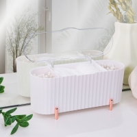 Органайзер для хранения, с крышкой, 3 секции, 21 &times; 8 &times; 9 см, цвет белый/розовое-золото