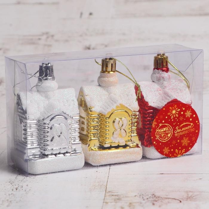 Украшение ёлочное"Изба Деда Мороза" (набор 3 шт) 5х6 см, микс