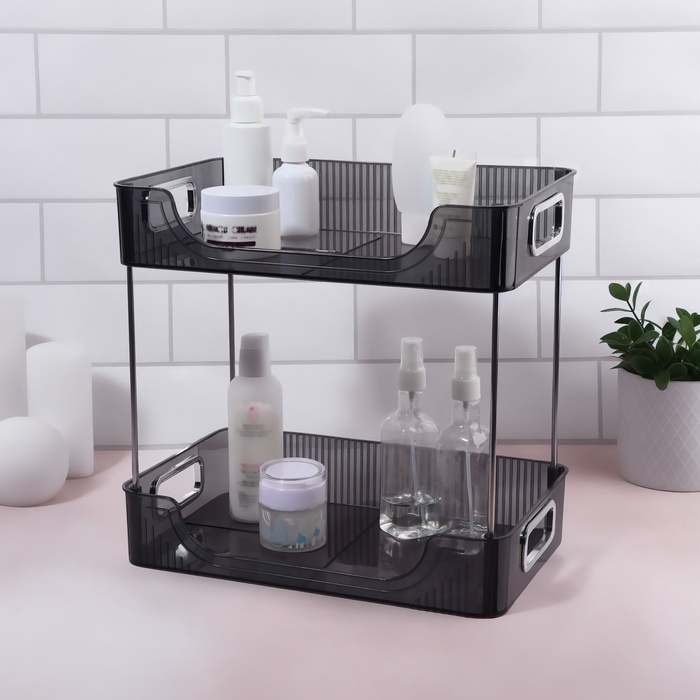 Органайзер для хранения, с ручками, 2 секции, 31 × 20 × 29 см, цвет чёрный/серебристый Органайзер для хранения, с ручками, 2 секции, 31 × 20 × 29 см, цвет чёрный/серебристый