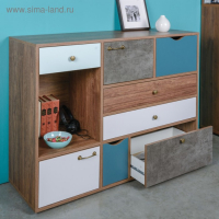 Комод Вайс 10.104, 1212х399х888, Дерево винтаж/Бензин/Мята/Белый премиум/Камень темный