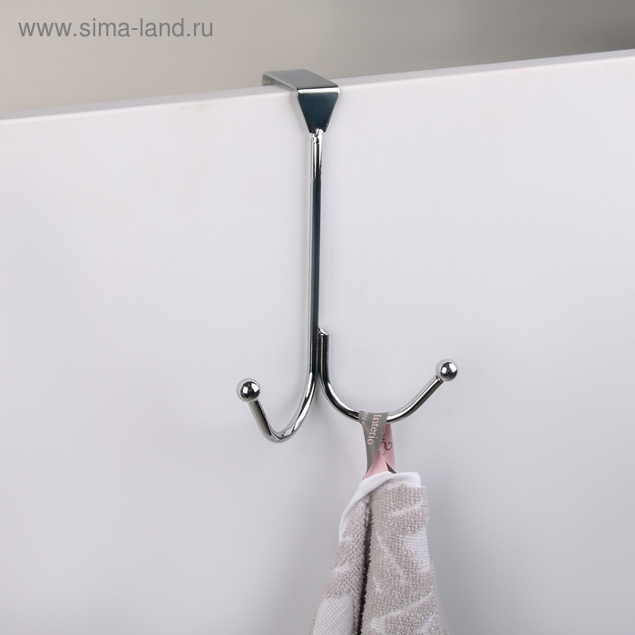 Вешалка на дверь Доляна &laquo;Лайт&raquo;, 2 крючка, 16,5&times;5&times;9,5 см, цвет хром