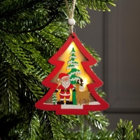 Ёлочная игрушка &laquo;Красная ёлочка с Дедом Морозом&raquo;, от батареек, свечение тёплое белое