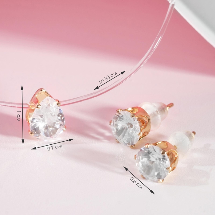 Гарнитур 2 предмета: серьги, кулон &laquo;На леске&raquo; капелька, цвет белый в золоте, 30 см