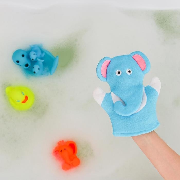 Мочалка - варежка детская для купания Доляна «Слоник», 22 см Мочалка - варежка детская для купания Доляна «Слоник», 22 см