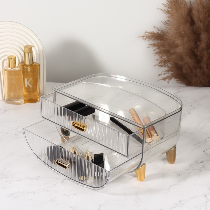 Органайзер для хранения, 2 секции, 28,5 &times; 18,5 &times; 14,5 см, цвет прозрачный/золотистый