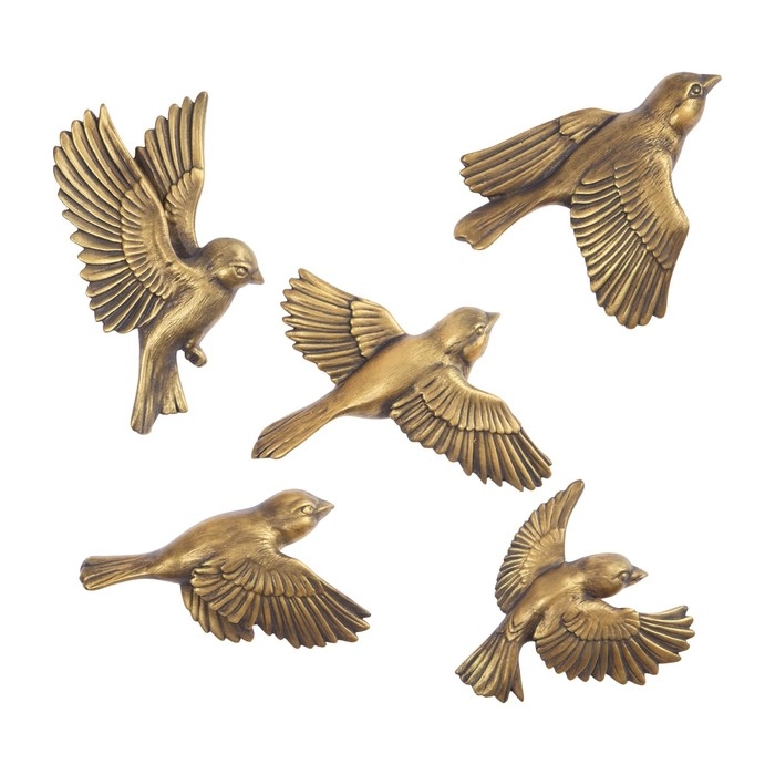 Декорация настенная, гипсовое панно Декорация настенная, гипсовое панно "Птицы" 5 шт, бронза