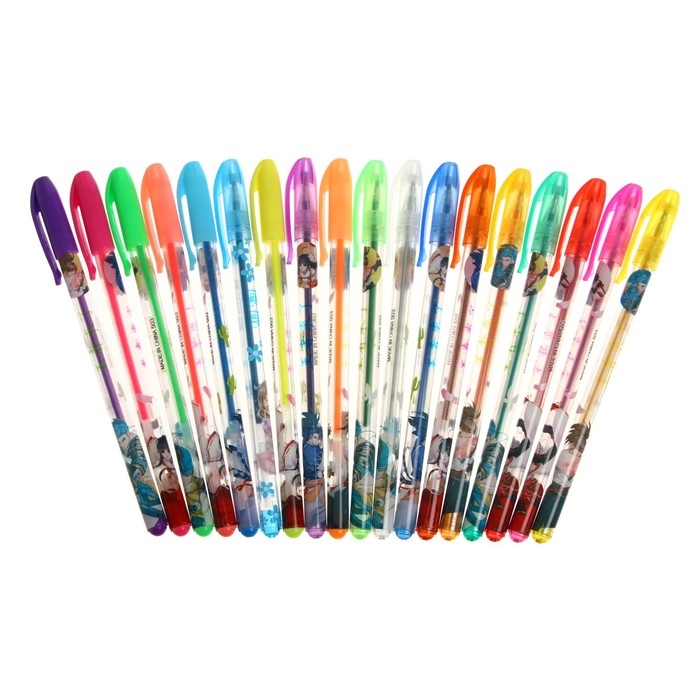 Набор гелевых ручек, 18 цветов, металлик, корпус с рисунком, в блистере на кнопке Набор гелевых ручек, 18 цветов, металлик, корпус с рисунком, в блистере на кнопке