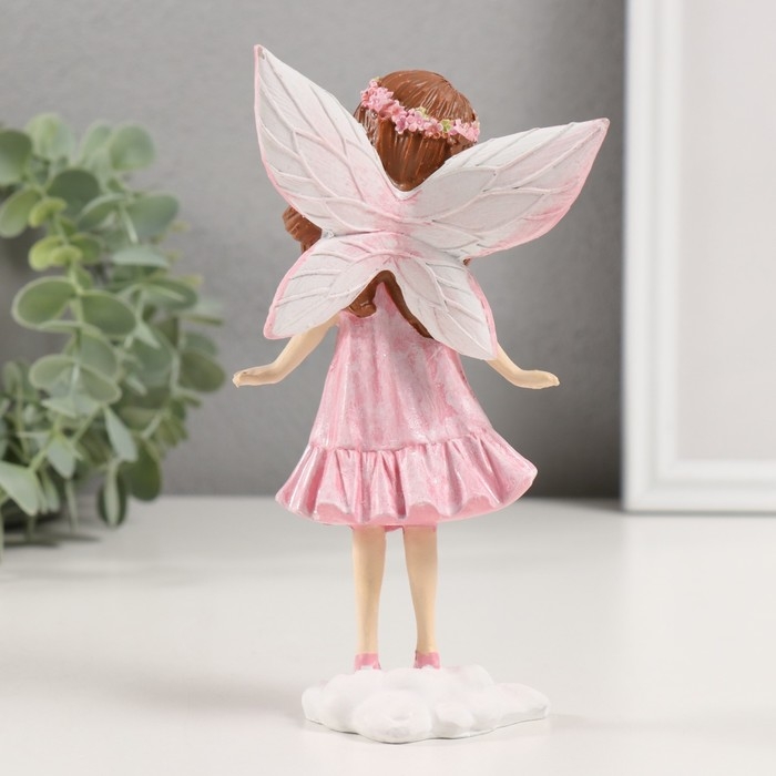 Сувенир полистоун "Девочка-ангел с розовым венком в волосах" 9х6,5х16,5 см