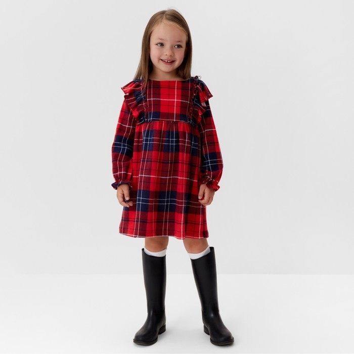 Платье детское с рюшами KAFTAN "Клетка" р.28 (86-92 см)