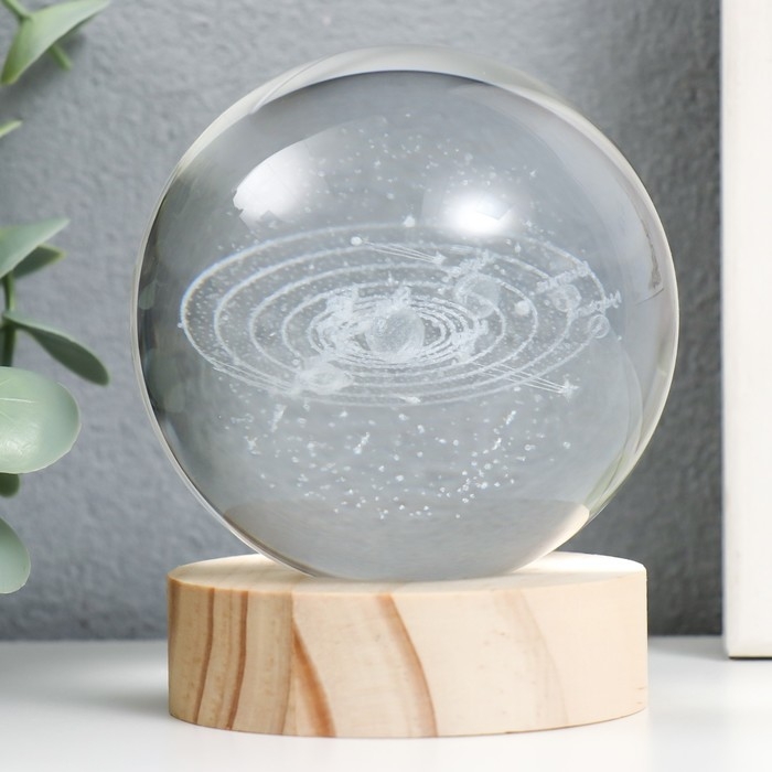 Сувенир стекло подсветка Сувенир стекло подсветка "Метеоритный дождь" d=8 см подставка дерево, USB 8х8х9,5 см