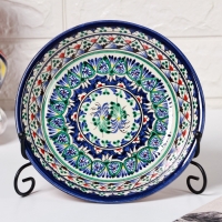 Тарелка Риштанская Керамика "Узоры", синяя, глубокая, 20 см Тарелка Риштанская Керамика "Узоры", синяя, глубокая, 20 см