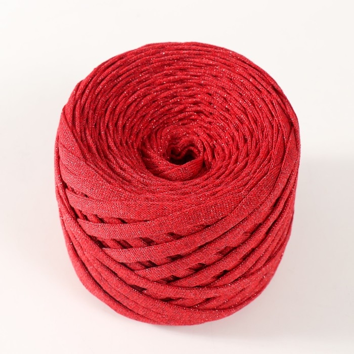 Трикотажная пряжа "Риббон" с люрексом 85м/170&plusmn;5 гр (Красный, люрекс: Красный)