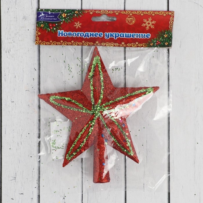 Наконечник "Звезда" блеск и конфетти 13,5х14,5 см, красный