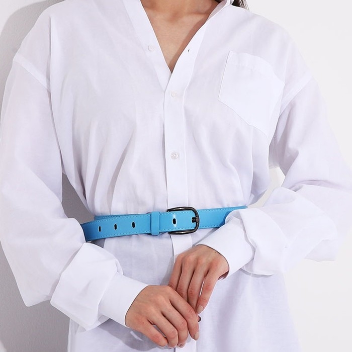 Ремень женский, ширина 2,8 см, винт, пряжка металл, цвет голубой