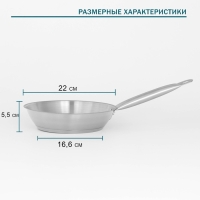 Сковорода из нержавеющей стали Hanna Kn&ouml;vell, d=22 см, h=5,5 см, толщина стенки 0,6 мм, длина ручки 21,5 см, индукция