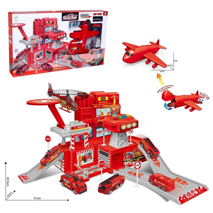 Парковка &laquo;Пожарная часть&raquo;, с самолётом, свет и звук, машина меняет цвет от воды