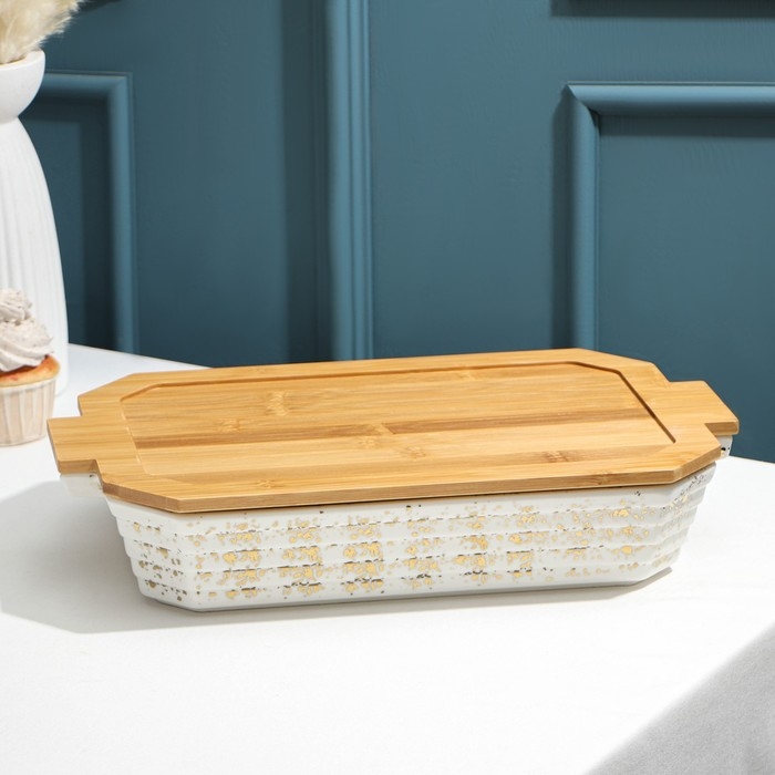 Мармит из жаропрочной керамики прямоугольный, 2 л, 41&times;22,5&times;13 см, цвет белый