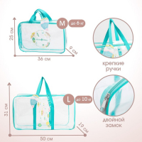 Сумка в роддом с косметичкой «Перья», набор 2 шт., 50х31/36х25, цвет прозрачный/бирюза, Mum&Baby Сумка в роддом с косметичкой «Перья», набор 2 шт., 50х31/36х25, цвет прозрачный/бирюза, Mum&Baby