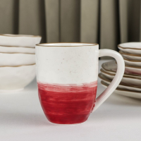 Набор фарфоровой посуды Доляна &laquo;Космос&raquo;, 16 предметов: 4 тарелки d=21 см, 4 тарелки d=27,5 см, 4 миски d=13 см, 4 кружки 400 мл, цвет красный