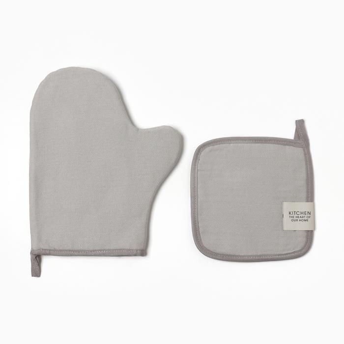 Набор кух. Этель Kitchen, цв. светло-серый, варежка-прихватка 18х29 см, прихватка 19х19 см,